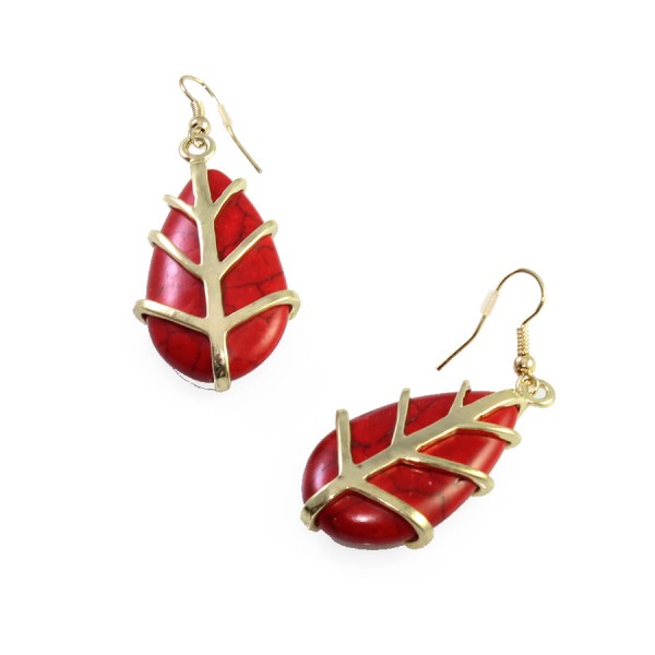 Theon Red Marbled Teardrop Stone Earrings